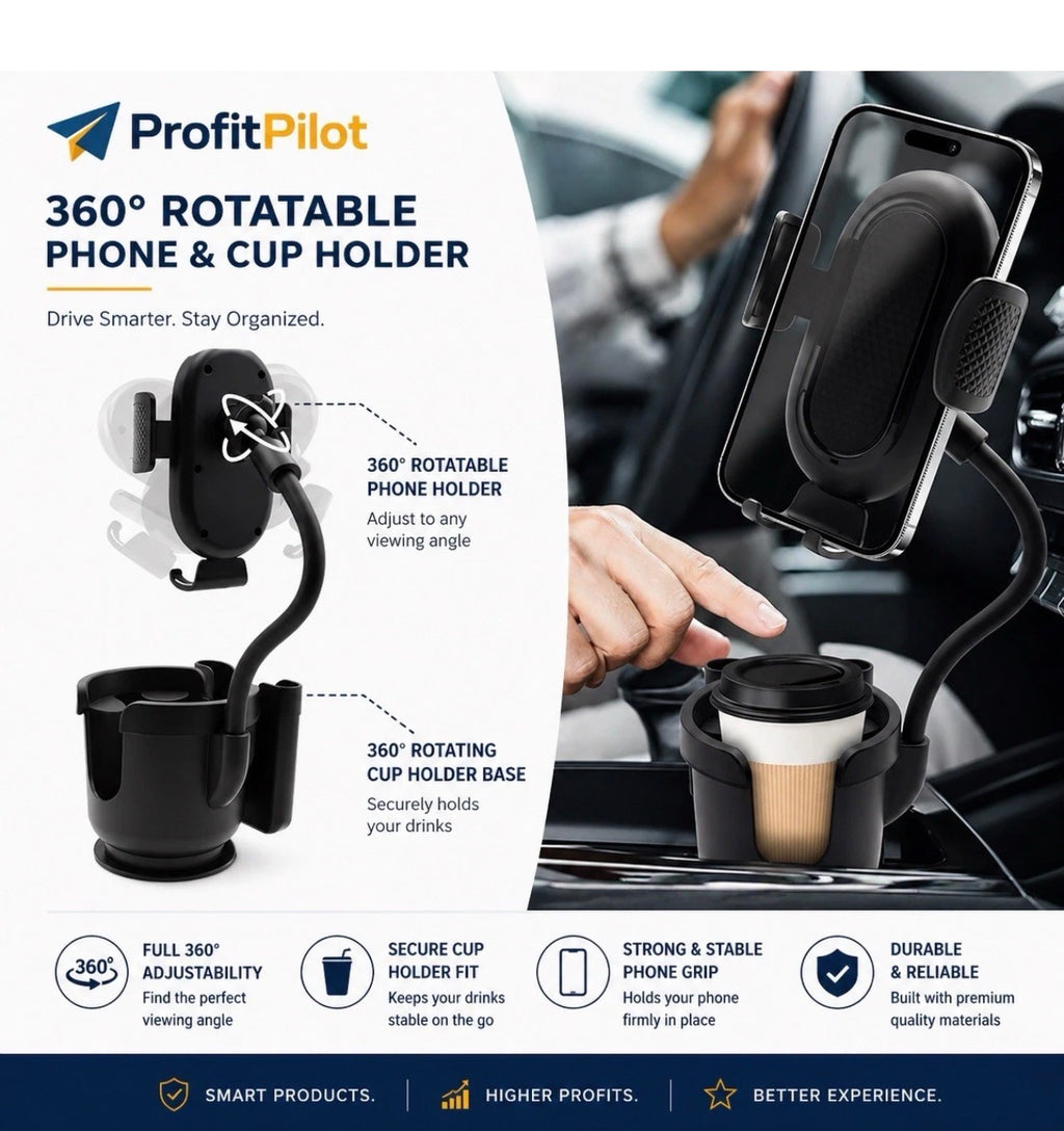 3-in-1 Car Cup Holder Expander with Phone Mount – Universal Fit