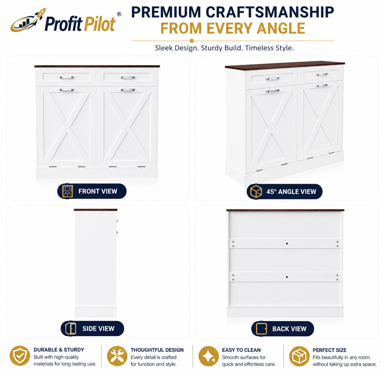Farmhouse Trash Cabinet with Tilt-Out Storage – Kitchen Organizer