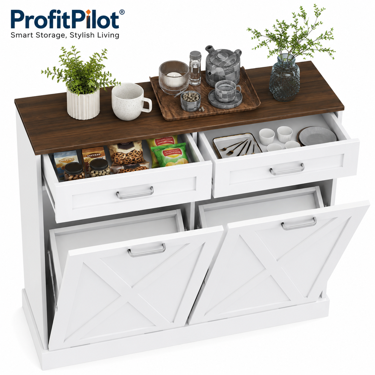 Farmhouse Trash Cabinet with Tilt-Out Storage – Kitchen Organizer
