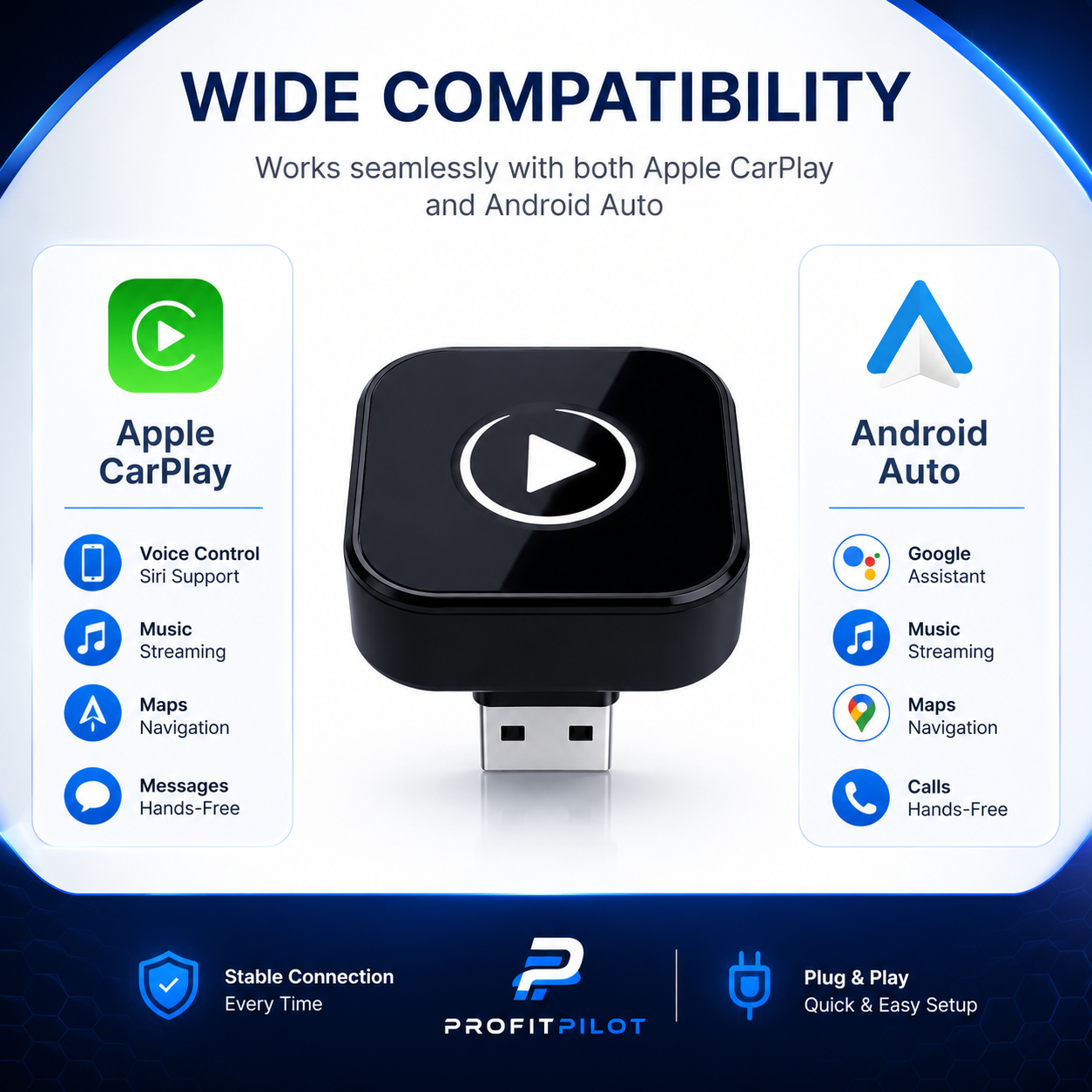 2-in-1 Wireless CarPlay & Android Auto Adapter for OEM Wired Systems