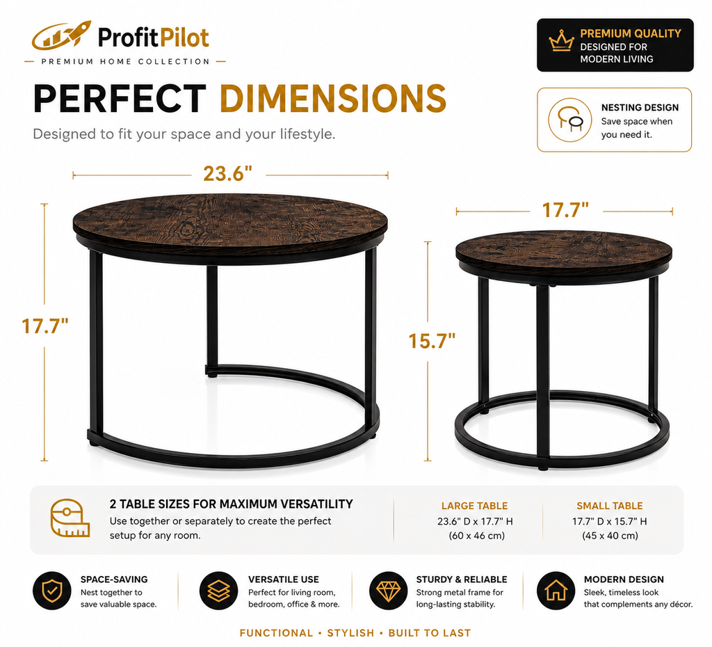 Modern Rustic Nesting Coffee Table Set for Living Room