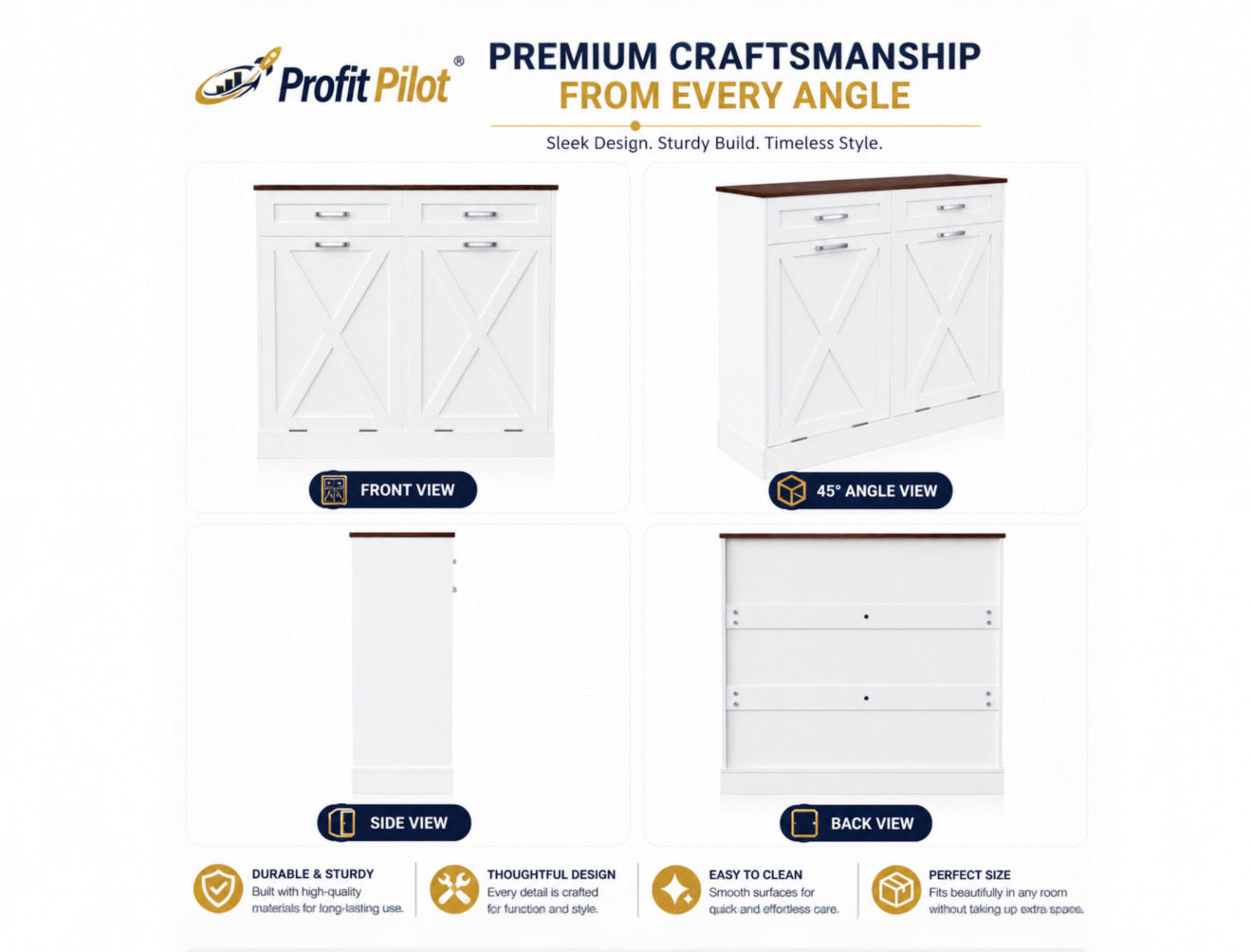 Farmhouse Trash Cabinet with Tilt-Out Storage – Kitchen Organizer