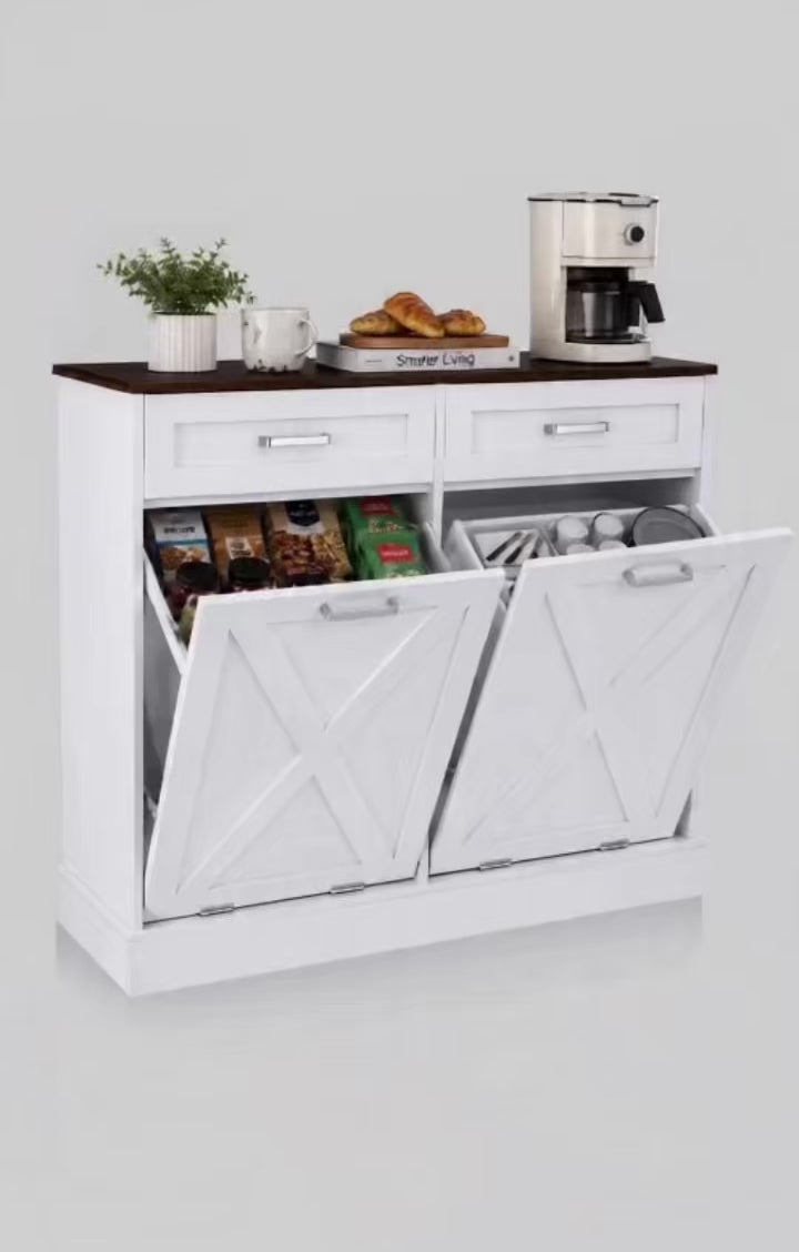 Farmhouse Trash Cabinet with Tilt-Out Storage – Kitchen Organizer